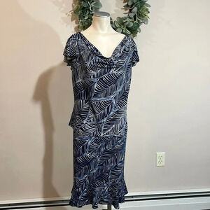 Express 2 piece skirt set leaf print flutter sleeve top L